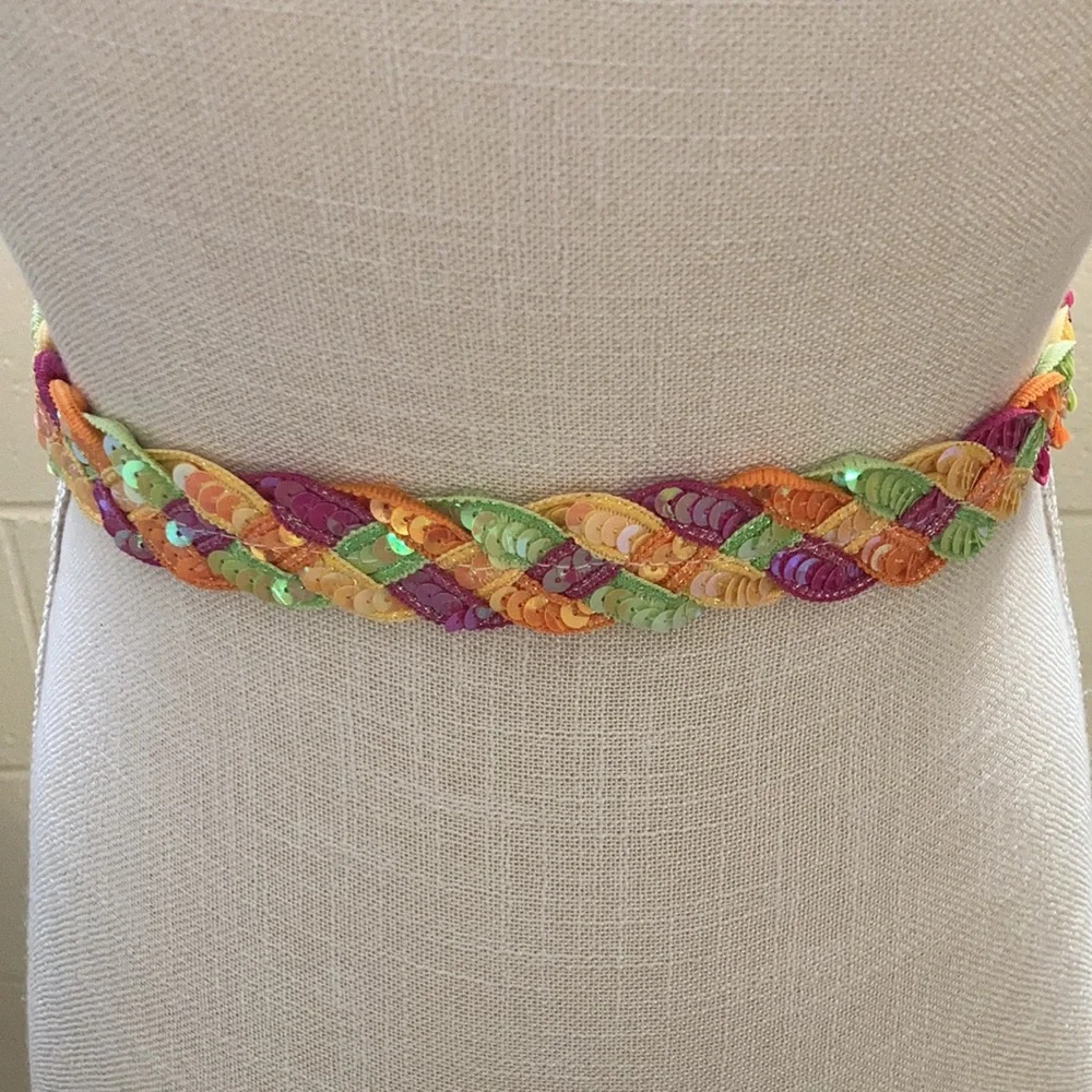Girls colorful braided sequin belt